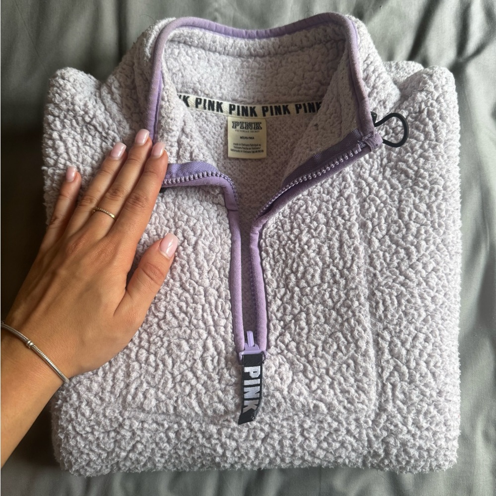 PINK Victoria's Secret Lavender Sherpa Quarter-Zip Sweater
